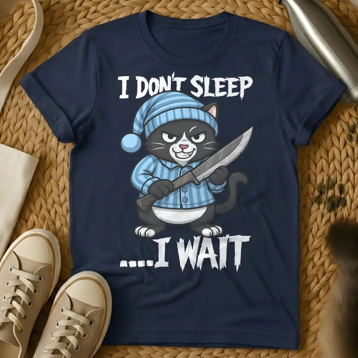 I Wait Shirt - Navy Cat T-Shirt