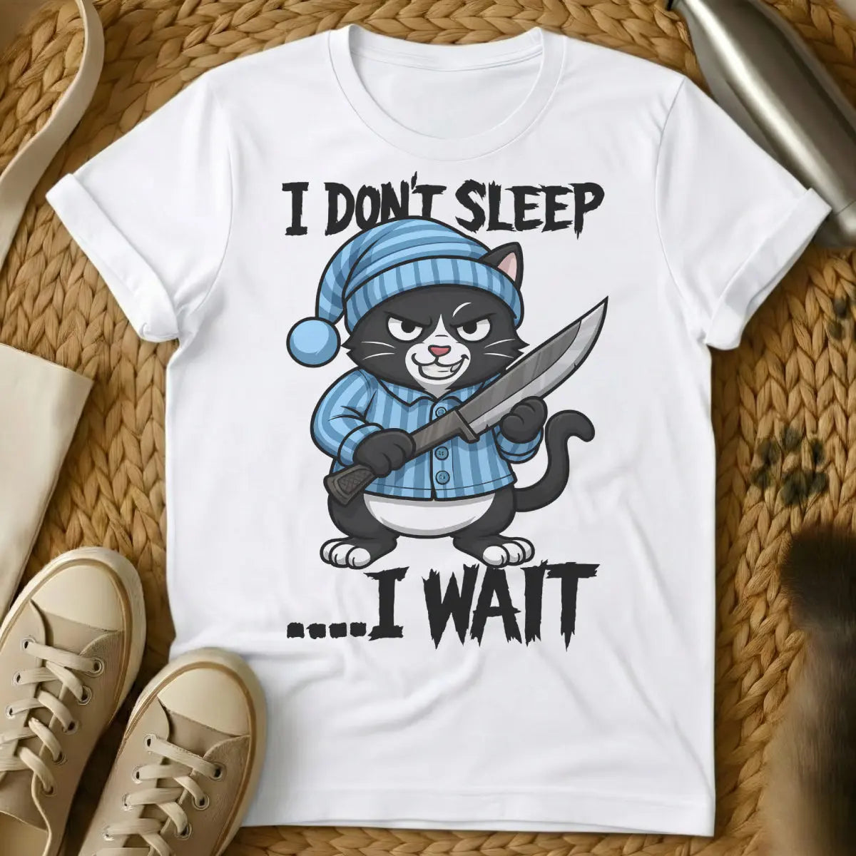 I Wait Shirt - White Cat T-Shirt