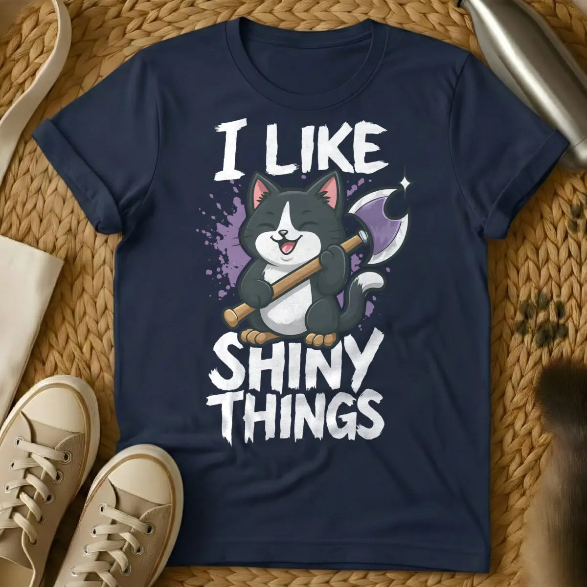 Shiny Things Shirt - Navy Cat T-Shirt