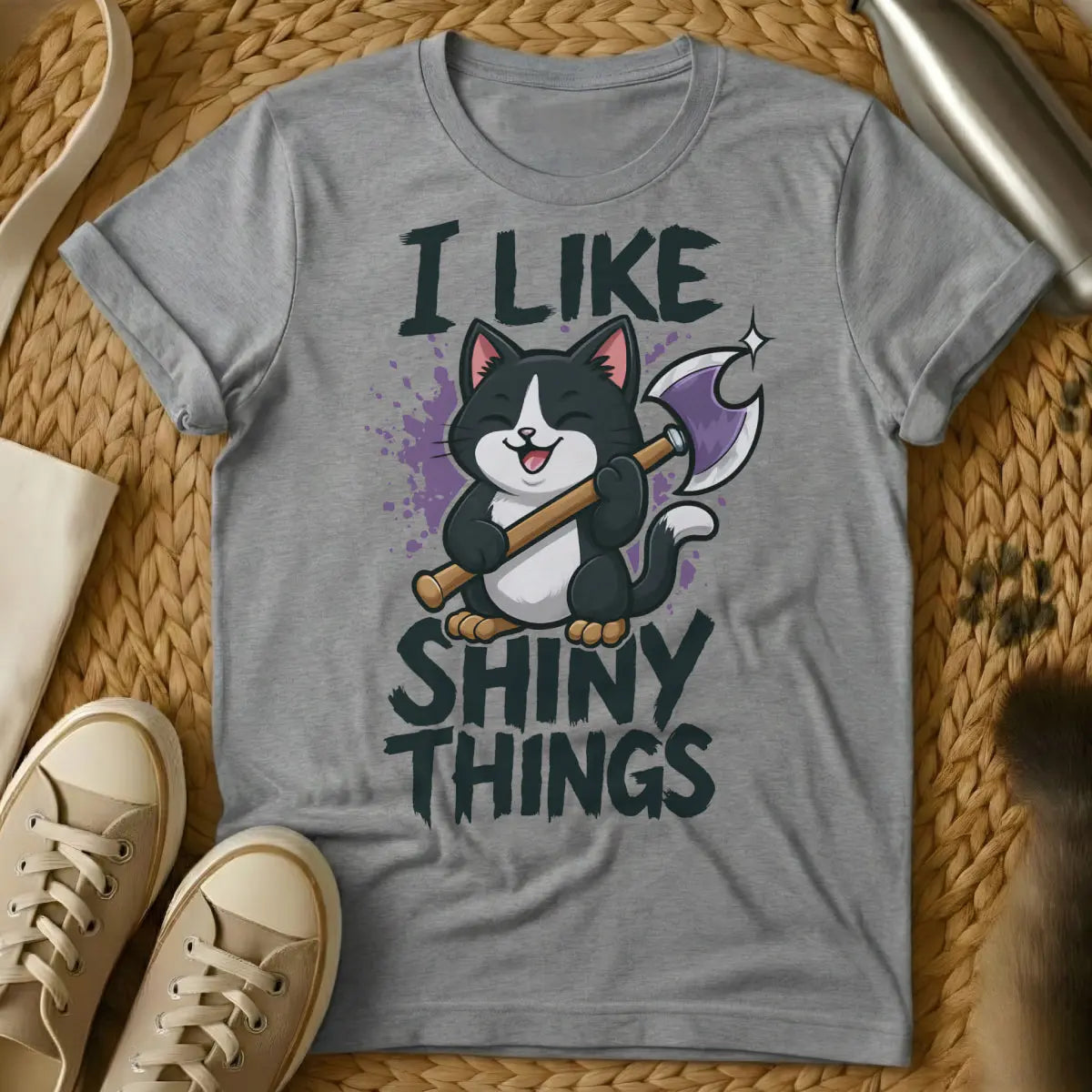 Shiny Things Shirt - Gray Cat T-Shirt