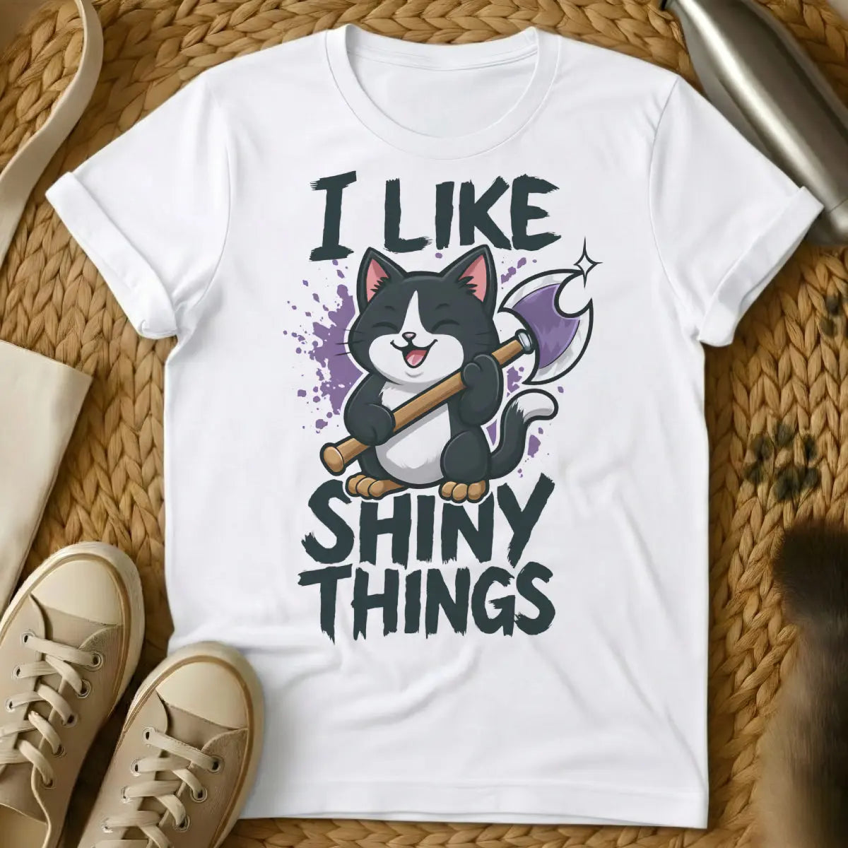 Shiny Things Shirt - White Cat T-Shirt