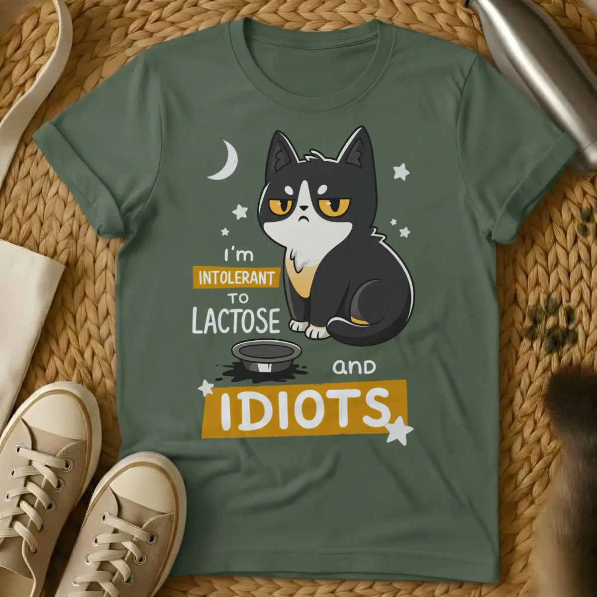 Lactose Intolerant Cat Shirt - Military Green Cat T-Shirt