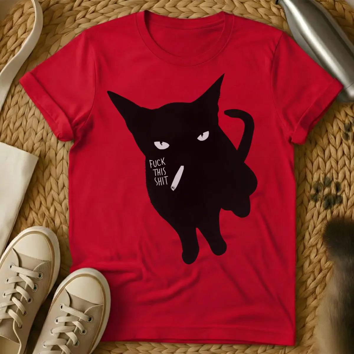 Smoking Cat T Shirt - Red Cat T-Shirt