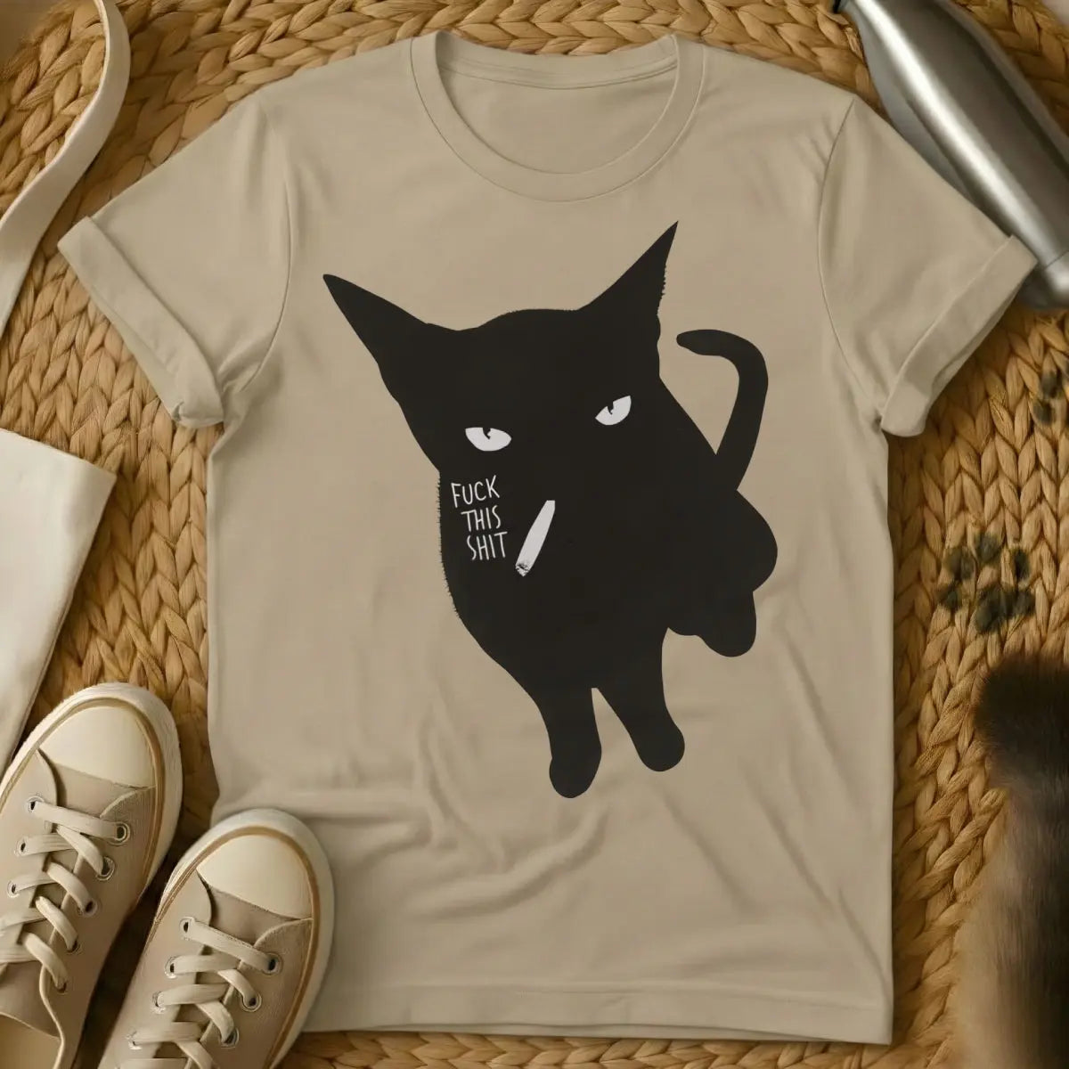 Smoking Cat T Shirt - Sand Cat T-Shirt