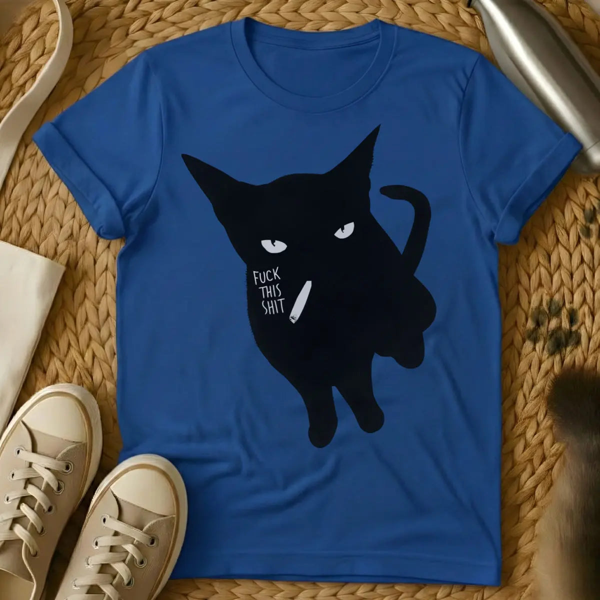 Smoking Cat T Shirt - Blue Cat T-Shirt