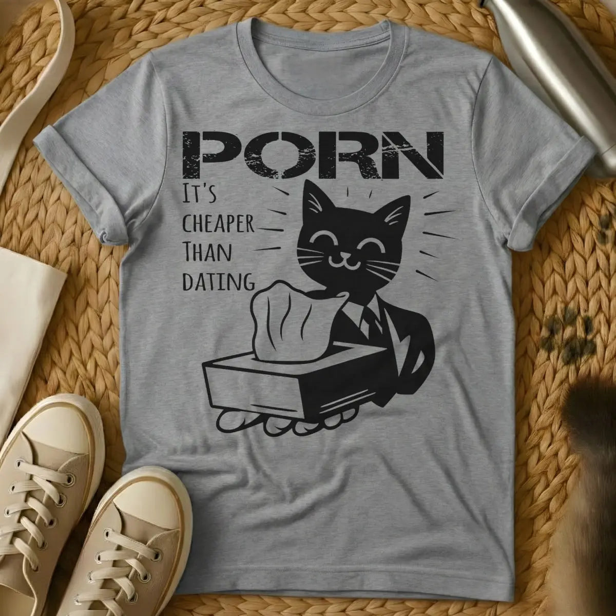 Porn Shirt - Gray Cat T-Shirt