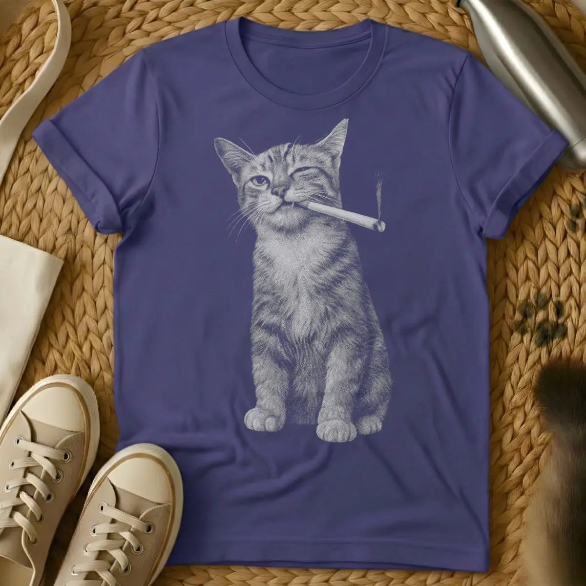 Smoking Cat Tee - Purple Cat T-Shirt