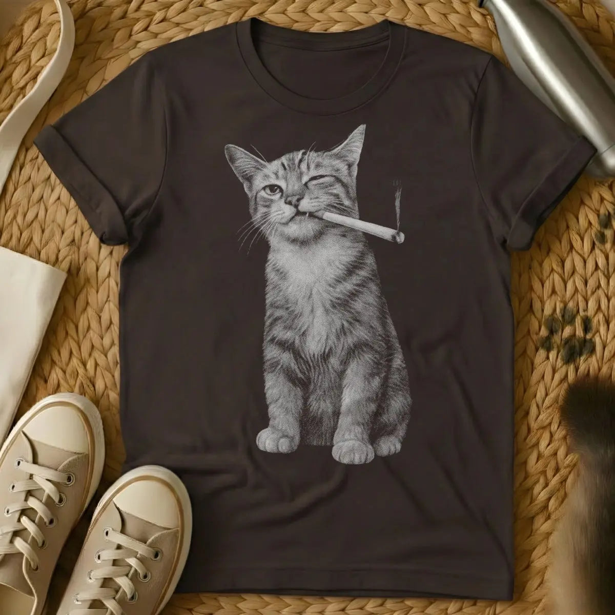 Smoking Cat Tee - Dark Chocolate Cat T-Shirt