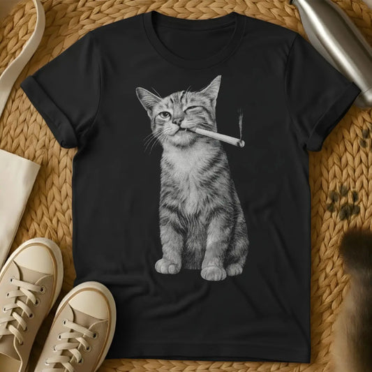 Smoking Cat Tee - Black Cat T-Shirt