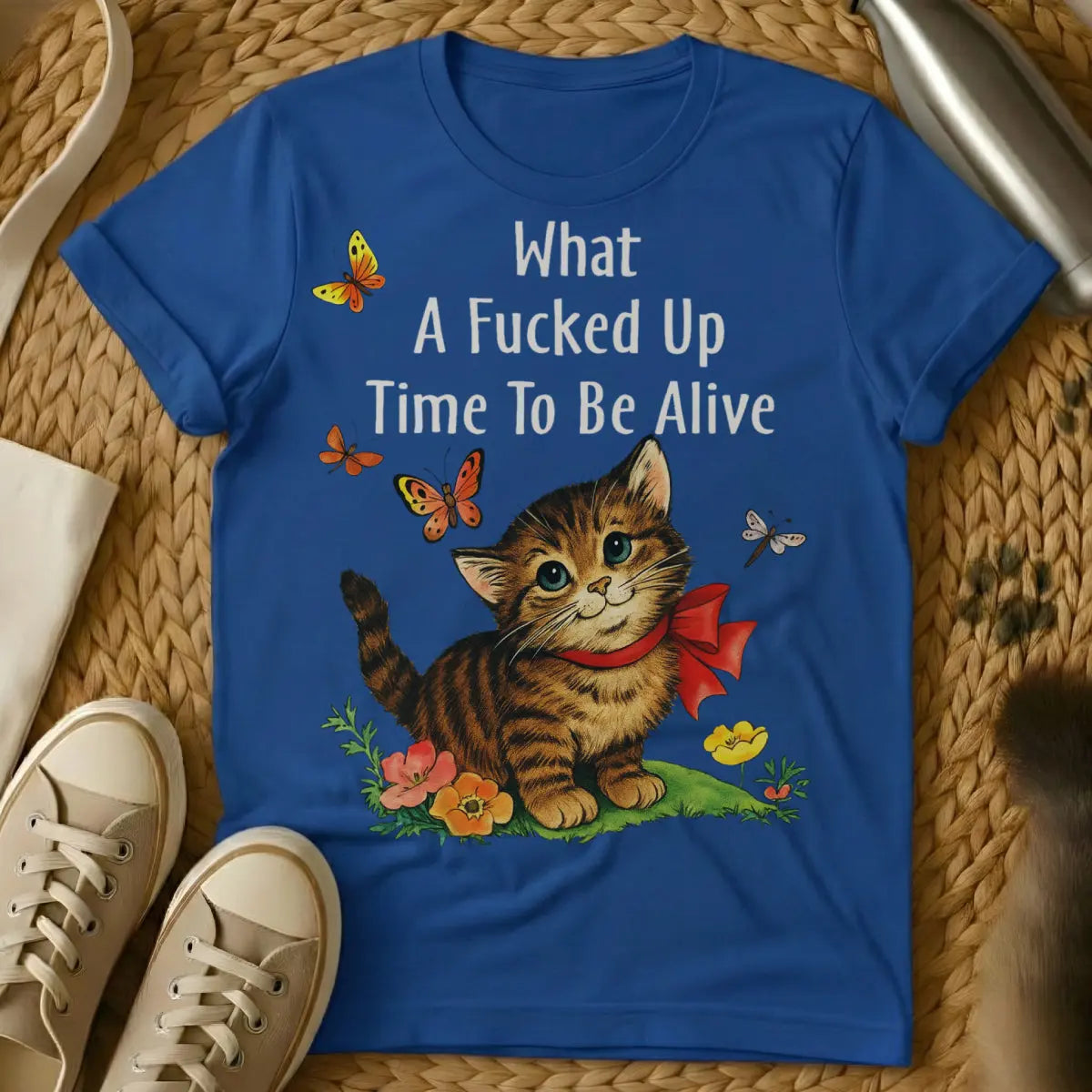 Alive T Shirt - Blue T-Shirt - cursedcore aesthetic, existential humor art, retro illustration style