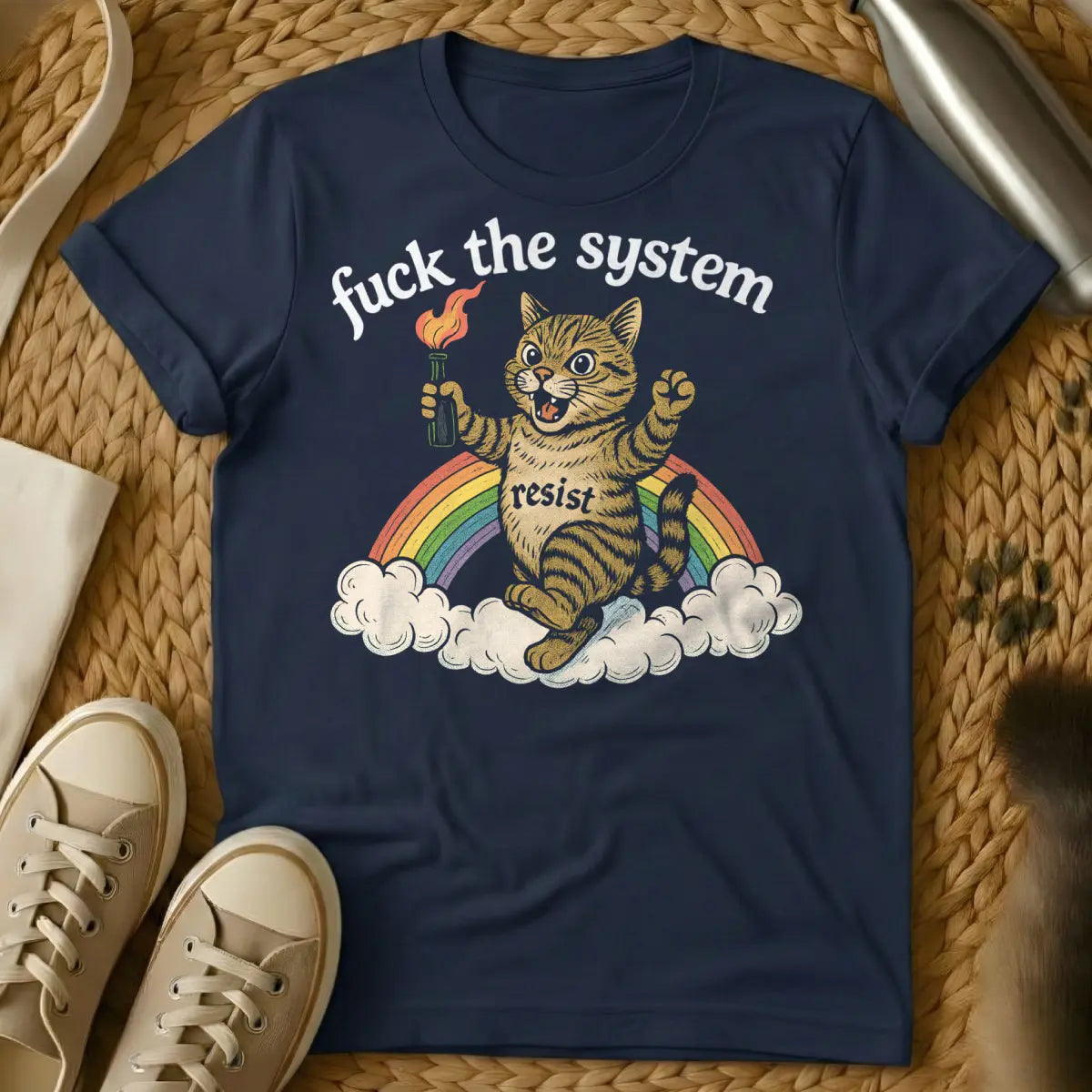 Resist Cat Shirt - Navy Cat T-Shirt