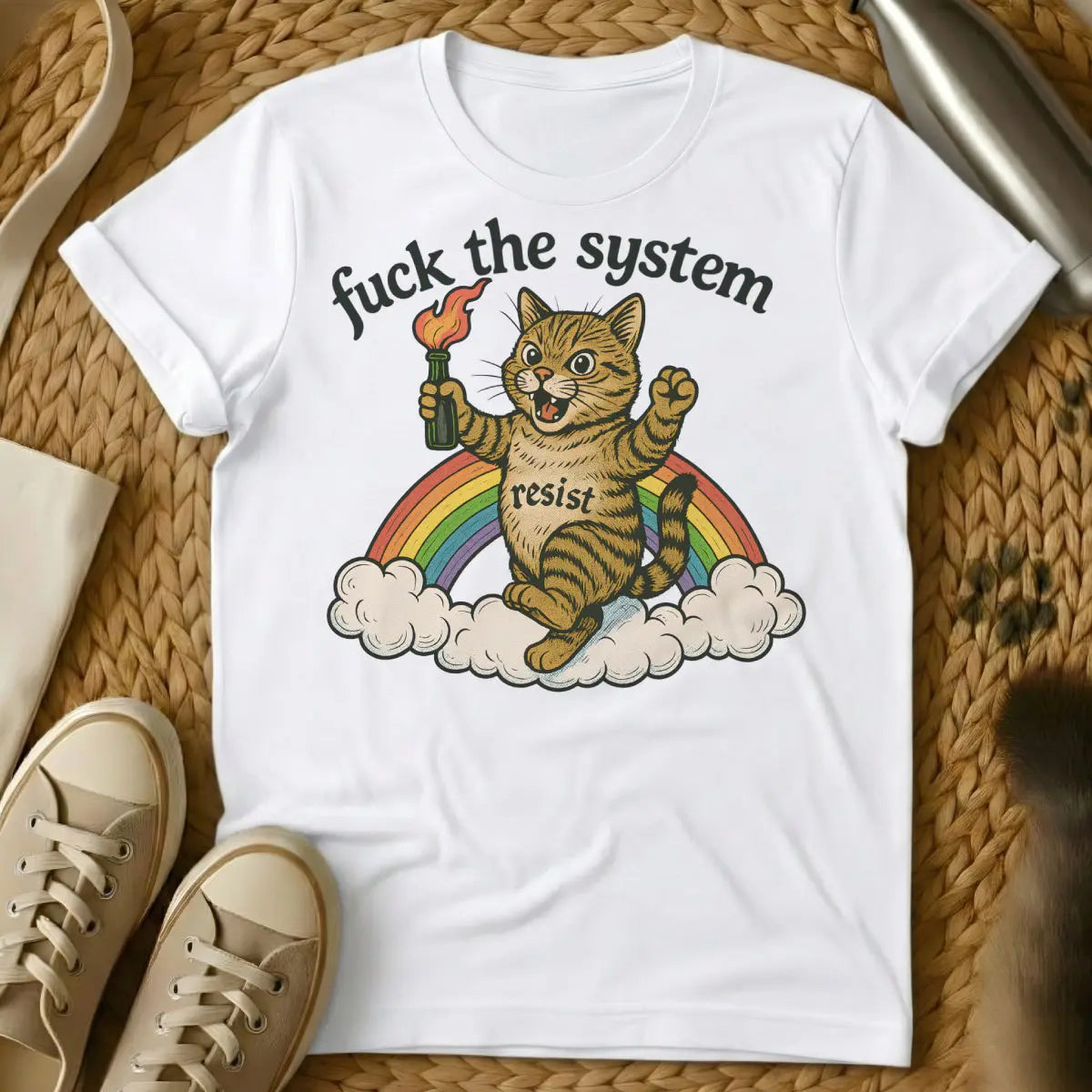Resist Cat Shirt - White Cat T-Shirt