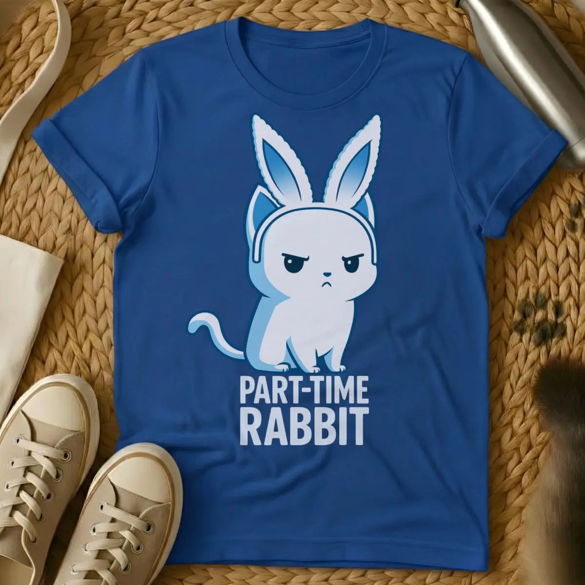 Bunny Cat Shirt - Blue T-Shirt - cat revenge humor, disgruntled pet portrait, holiday pet trauma
