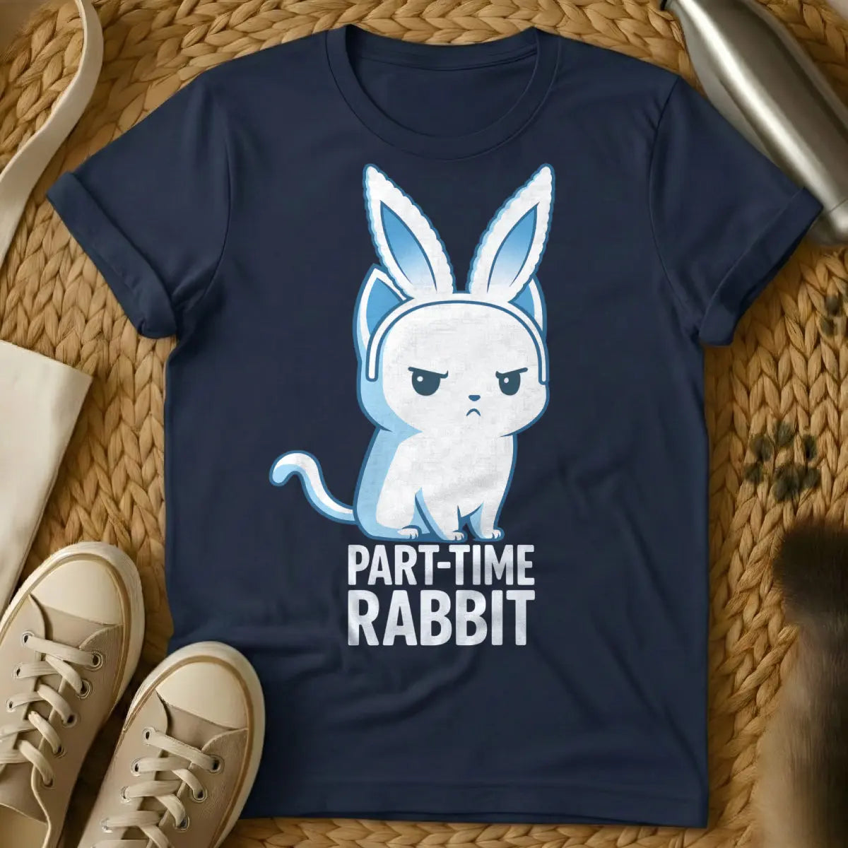 Bunny Cat Shirt - Navy T-Shirt - cat revenge humor, disgruntled pet portrait, holiday pet trauma