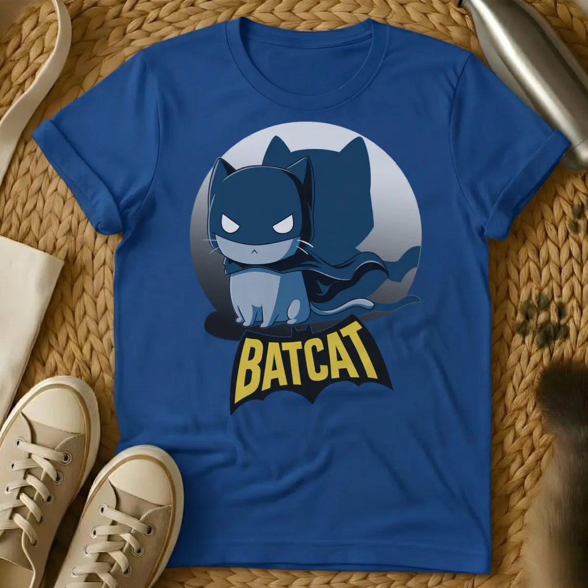 Batcat Shirt - Blue T-Shirt - comic book animal, dark knight parody, feline vigilante