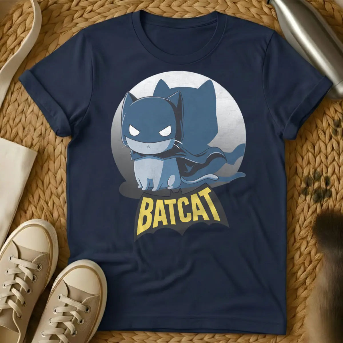 Batcat Shirt - Navy T-Shirt - comic book animal, dark knight parody, feline vigilante