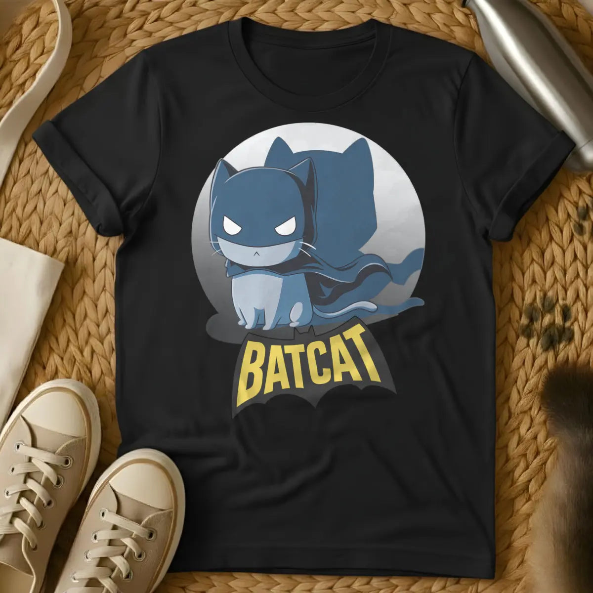 Batcat Shirt - Black T-Shirt - comic book animal, dark knight parody, feline vigilante