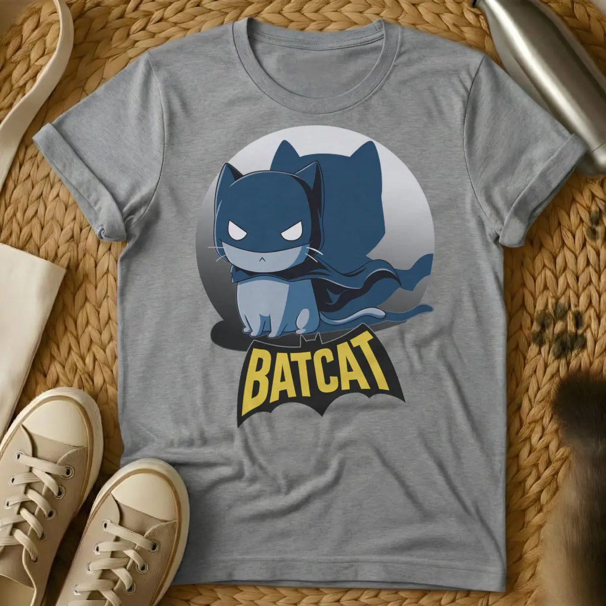 Batcat Shirt - Gray T-Shirt - comic book animal, dark knight parody, feline vigilante