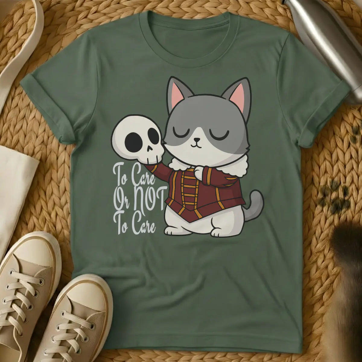 Hamlet Cat Shirt - Military Green Cat T-Shirt