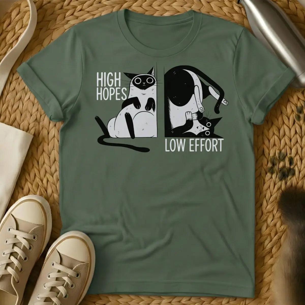 Lazy Cat Shirt - Military Green Cat T-Shirt