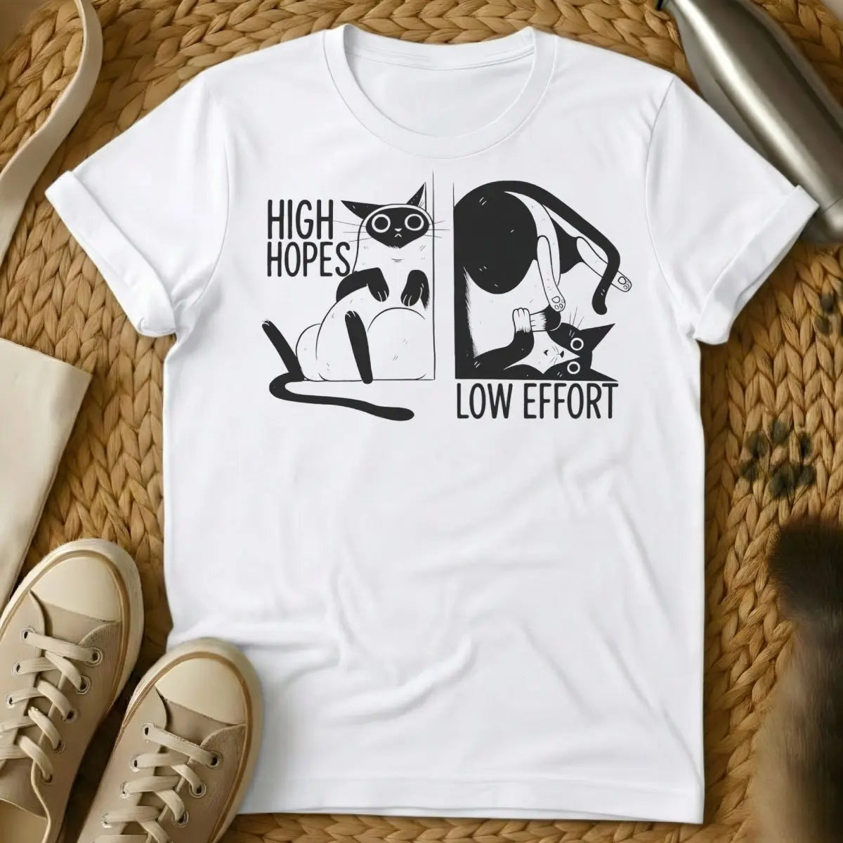Lazy Cat Shirt - White Cat T-Shirt