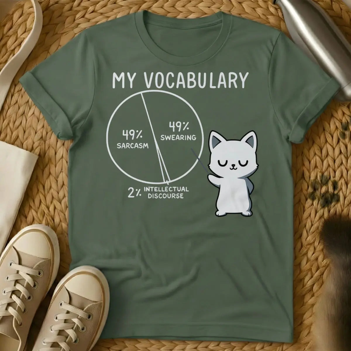 Vocabulary Shirt - Military Green Cat T-Shirt