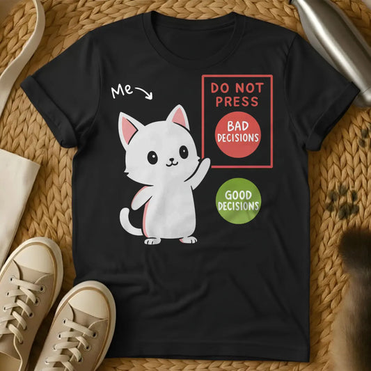 Bad Decisions Cat Shirt - Black T-Shirt - chaotic good pet, existential cat humor, no regrets cat