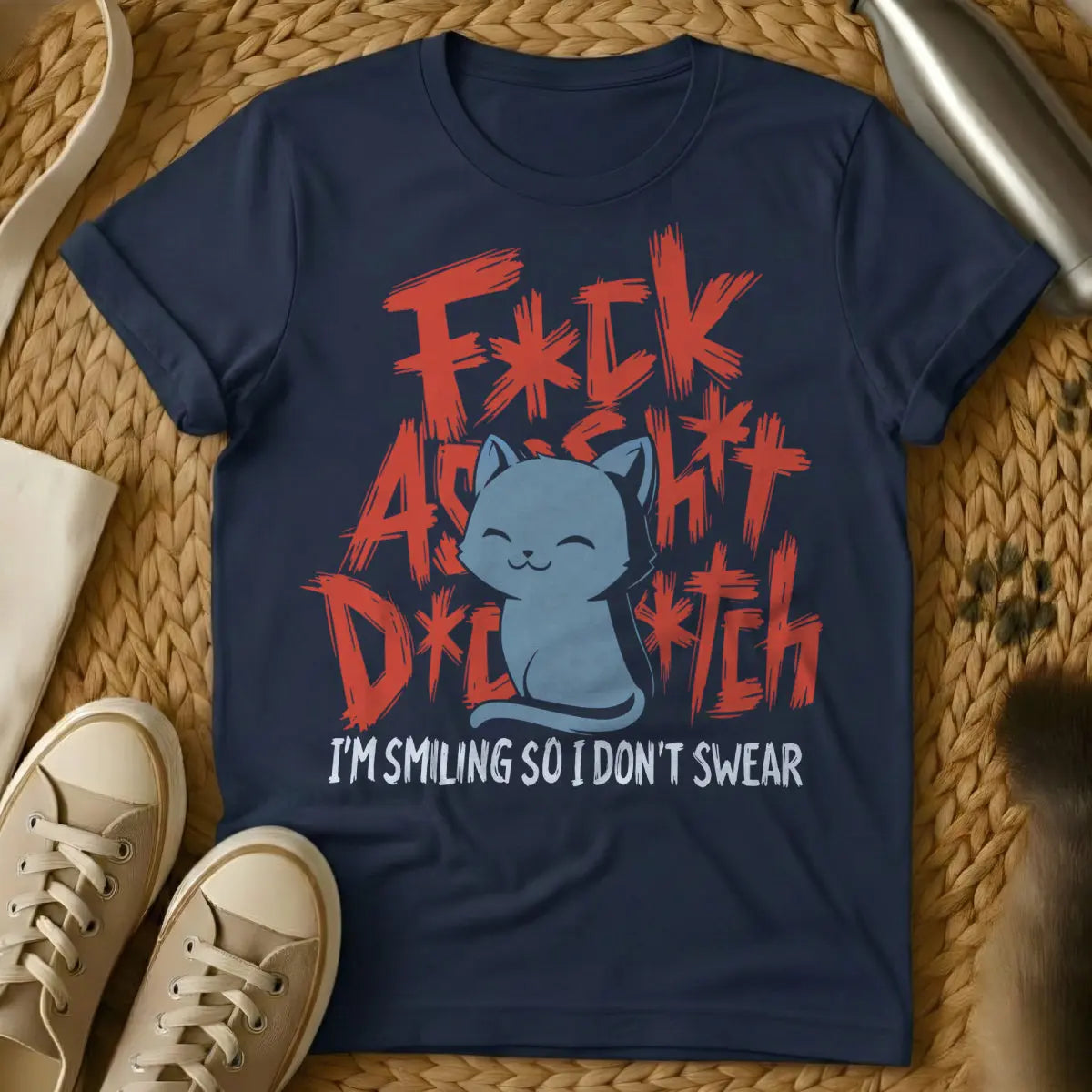 Smile T Shirt - Navy Cat T-Shirt