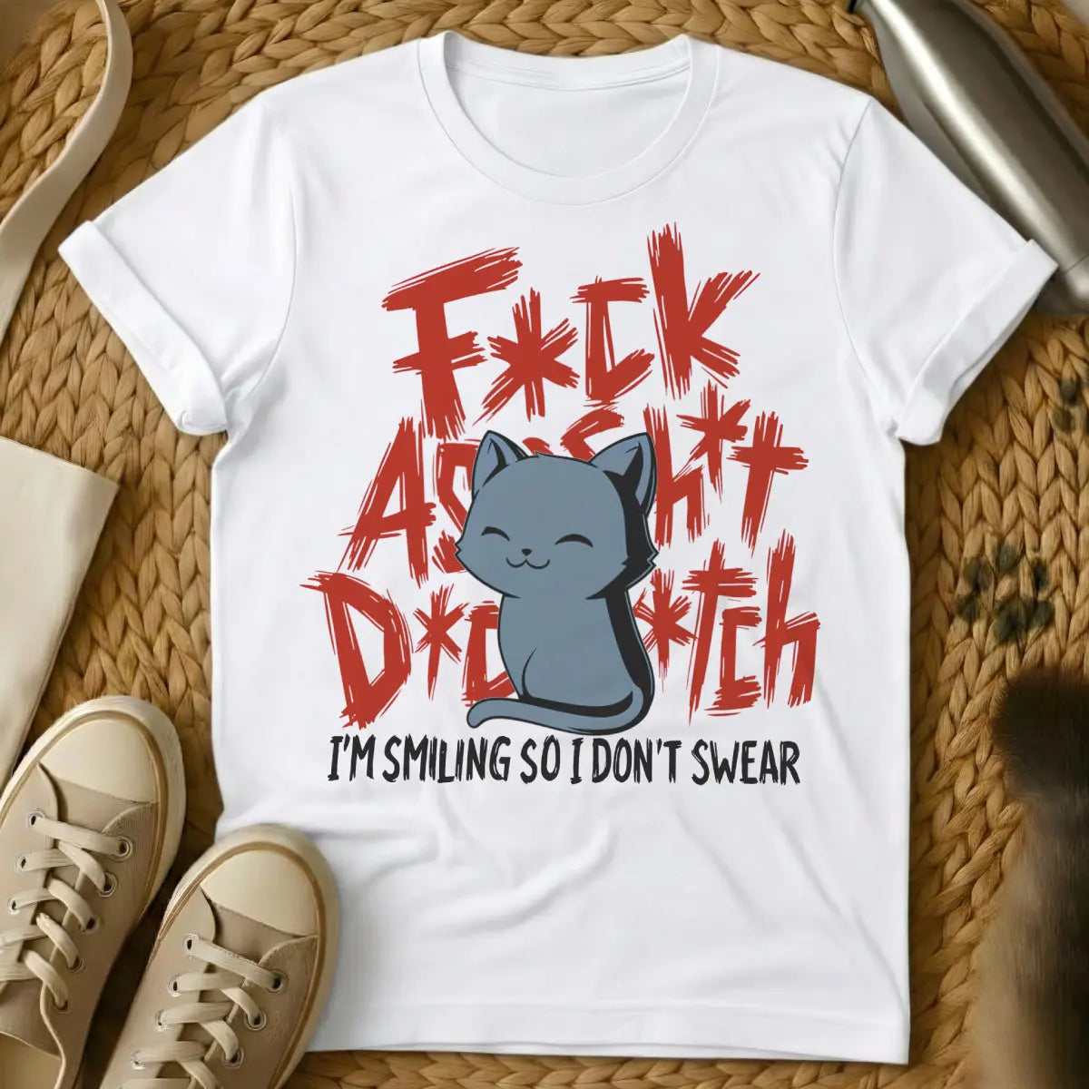 Smile T Shirt - White Cat T-Shirt
