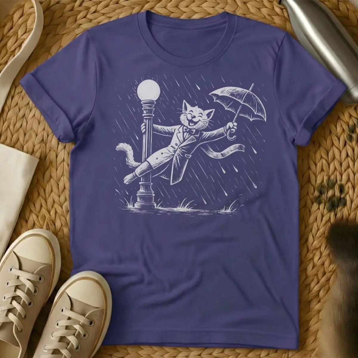 Singing in the Rain Cat Shirt - Purple Cat T-Shirt