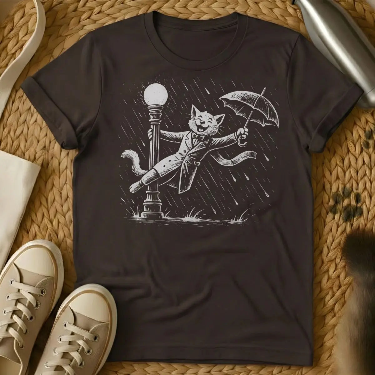 Singing in the Rain Cat Shirt - Dark Chocolate Cat T-Shirt