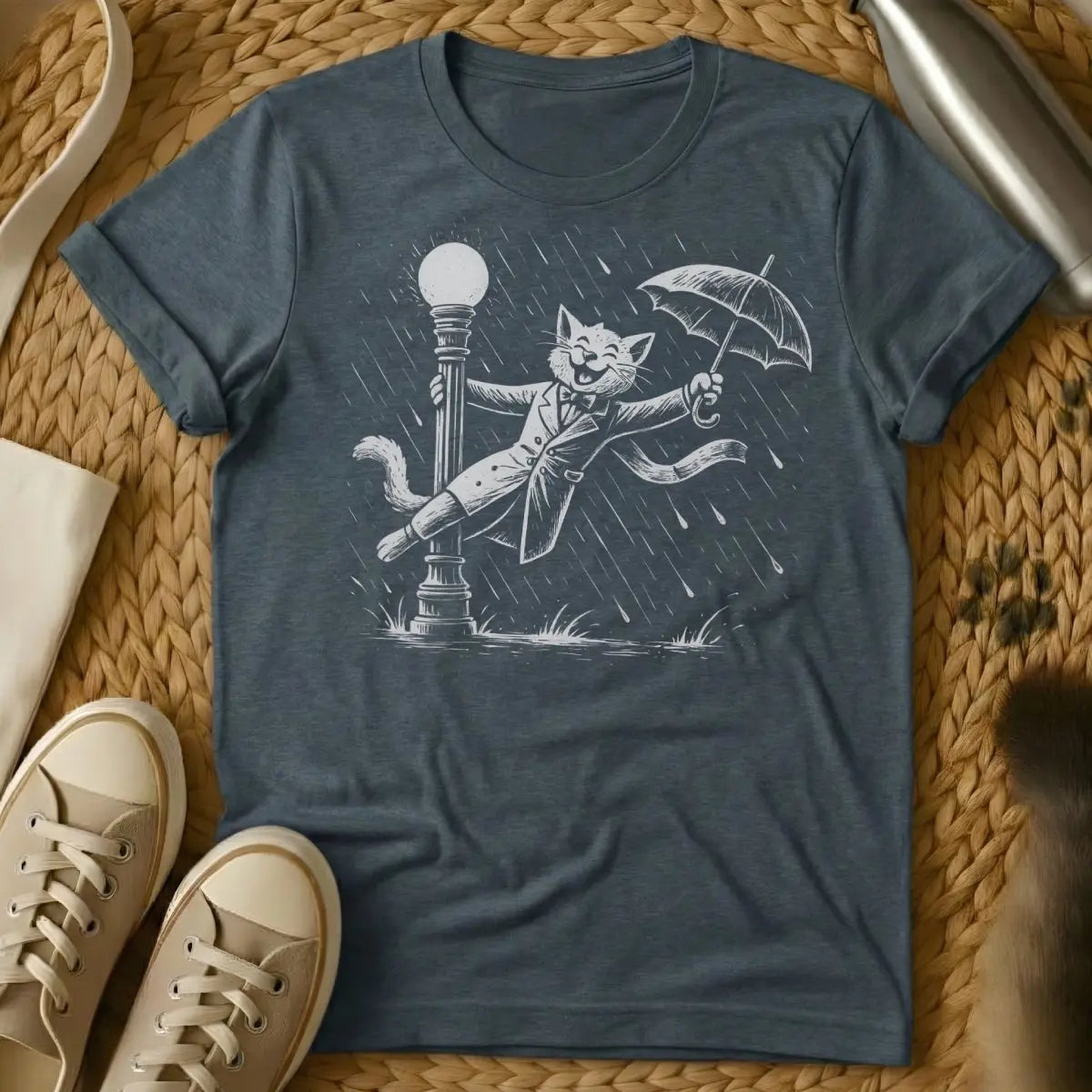 Singing in the Rain Cat Shirt - Dark Heather Cat T-Shirt