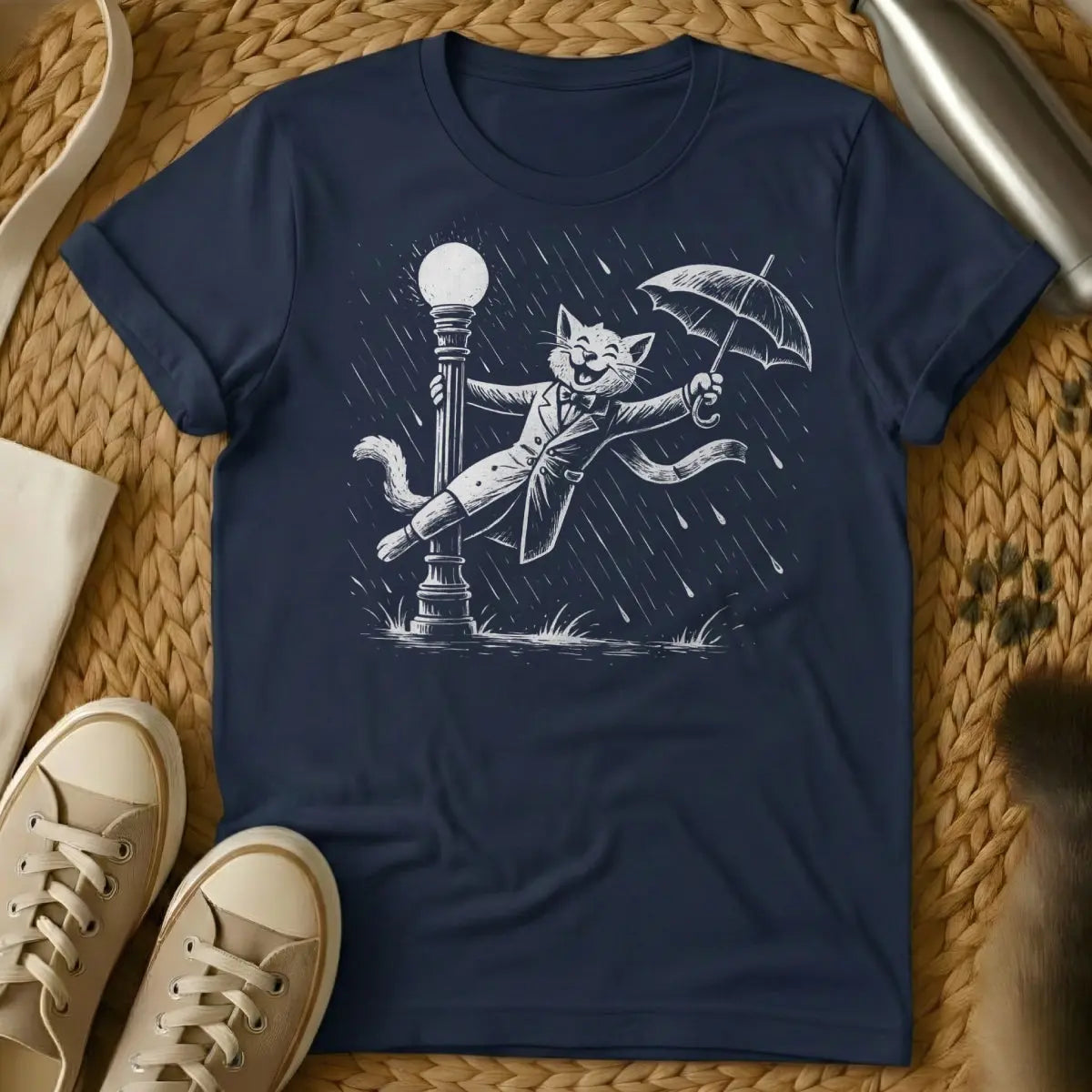 Singing in the Rain Cat Shirt - Navy Cat T-Shirt