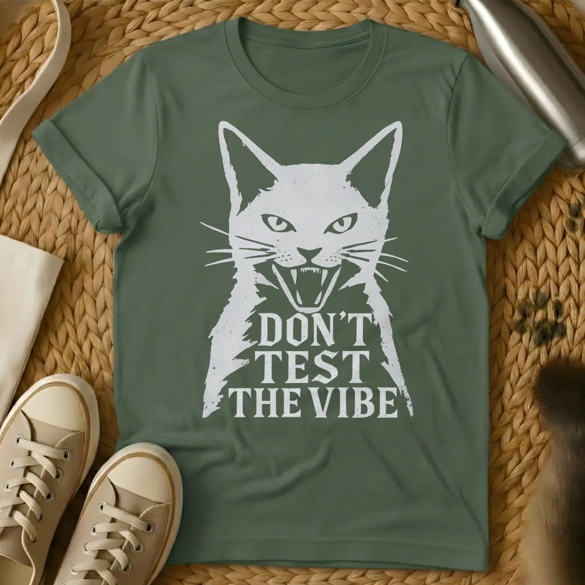 Vibe Shirt - Military Green Cat T-Shirt