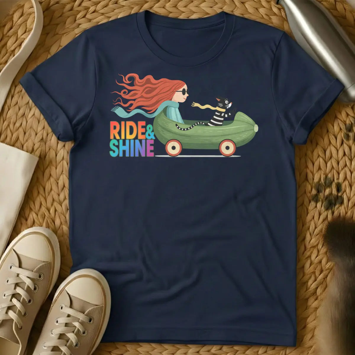 Ride and Shine Cat Shirt - Navy Cat T-Shirt