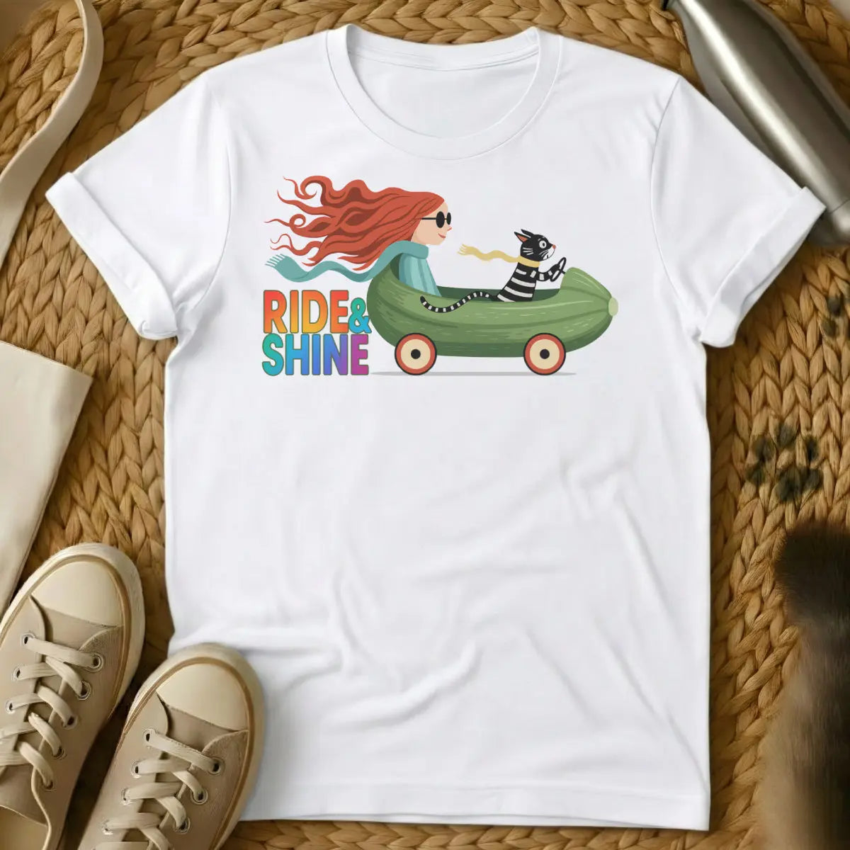 Ride and Shine Cat Shirt - White Cat T-Shirt