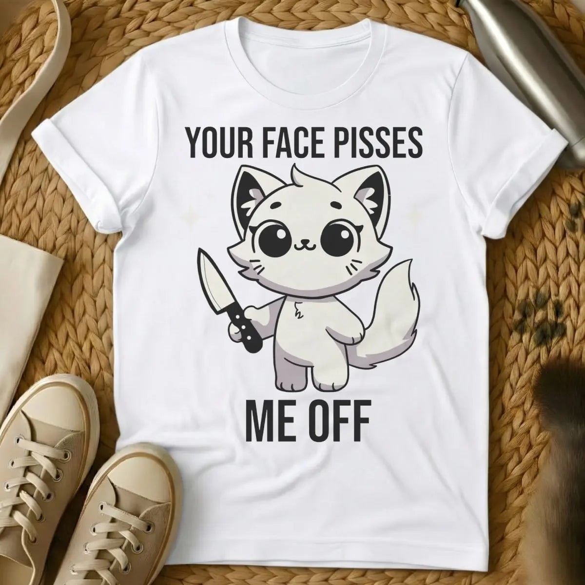 Your Face Pisses Me Off Shirt - White Cat T-Shirt
