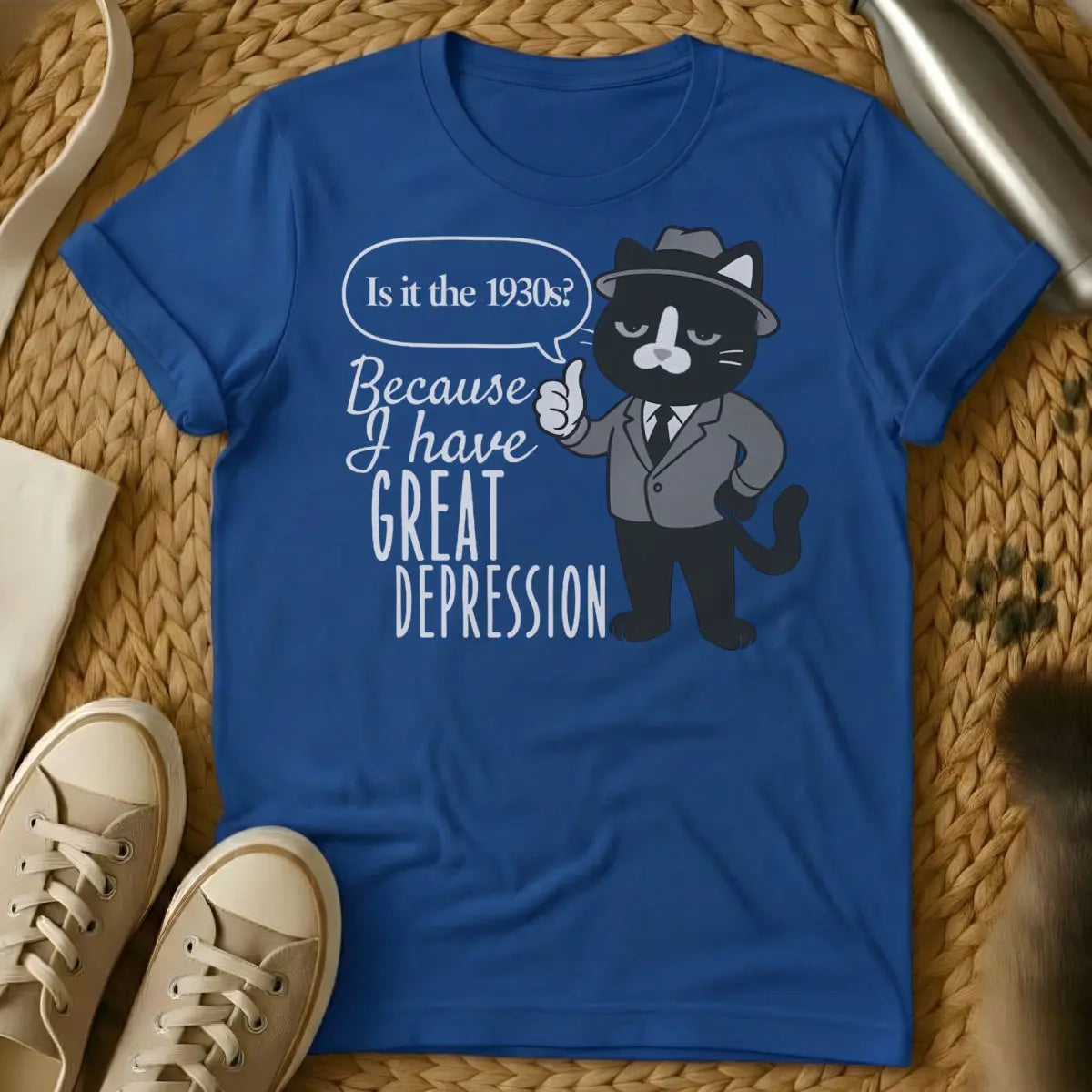 Depression Cat Tee - Blue T-Shirt - emotional support pet, introvert companion, mental health ally