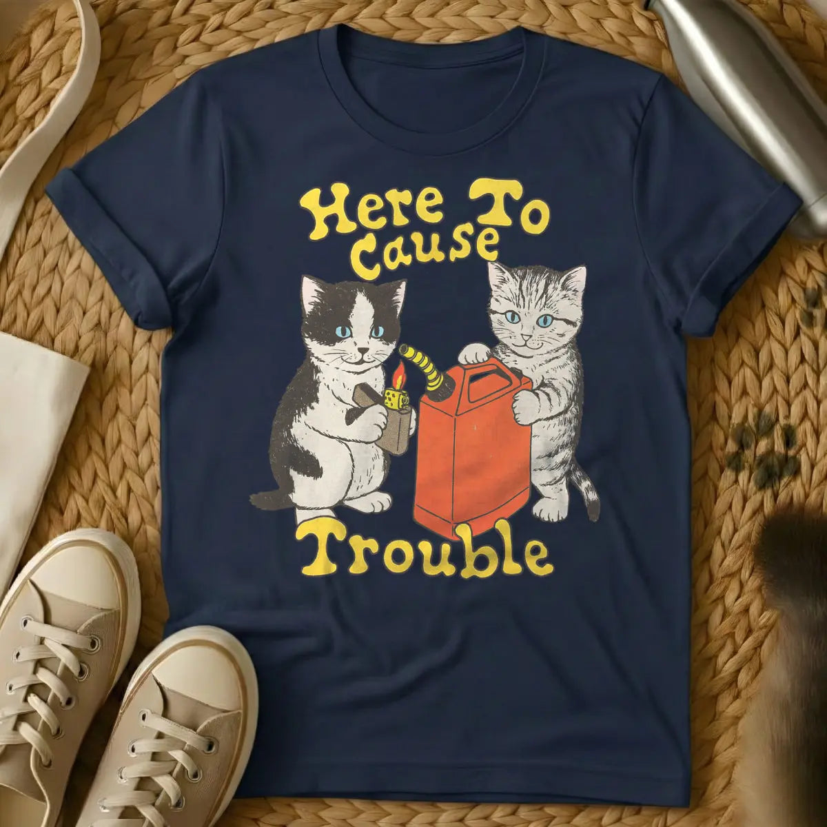 Trouble Maker Cat Shirt - Navy Cat T-Shirt