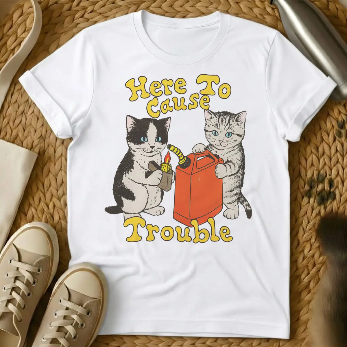Trouble Maker Cat Shirt - White Cat T-Shirt