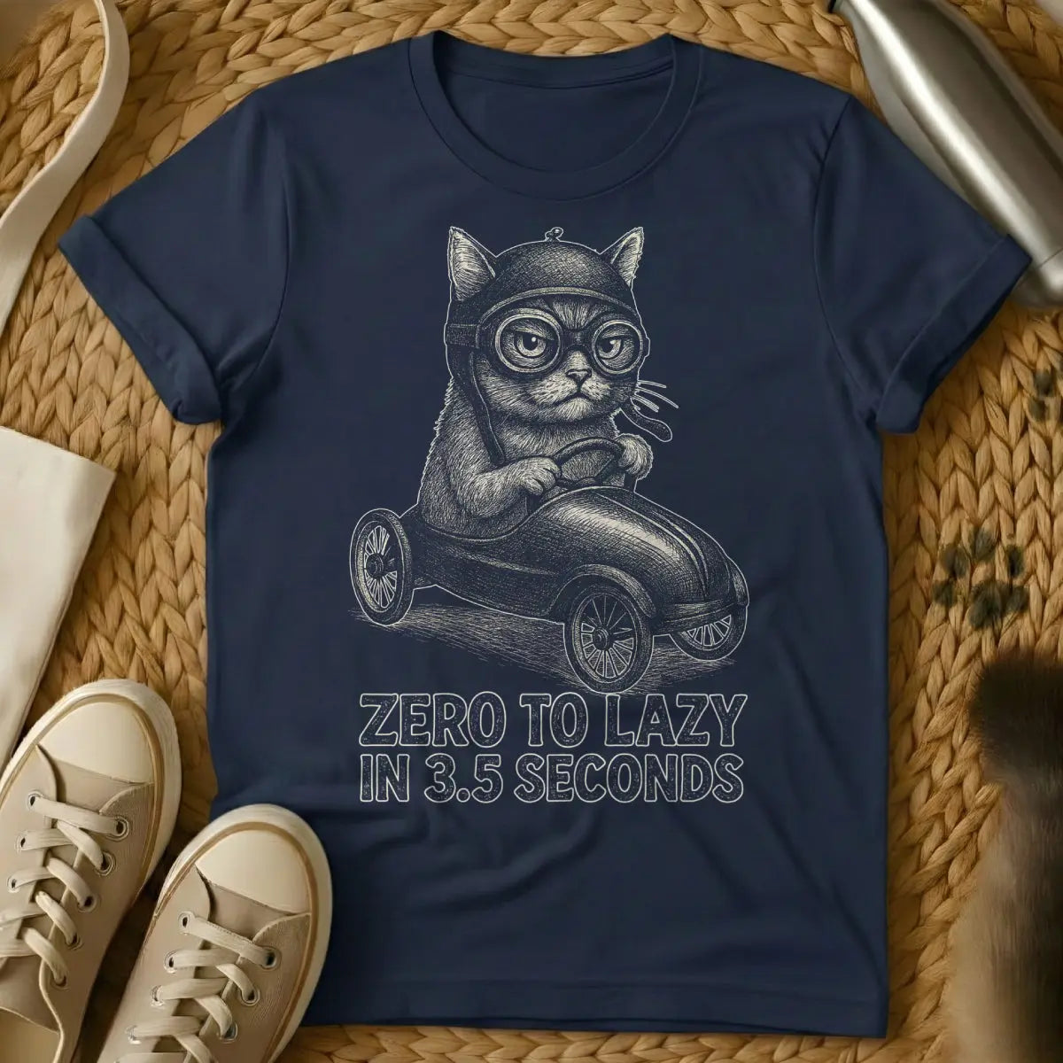 Lazy Cat T-Shirt - Navy Cat T-Shirt