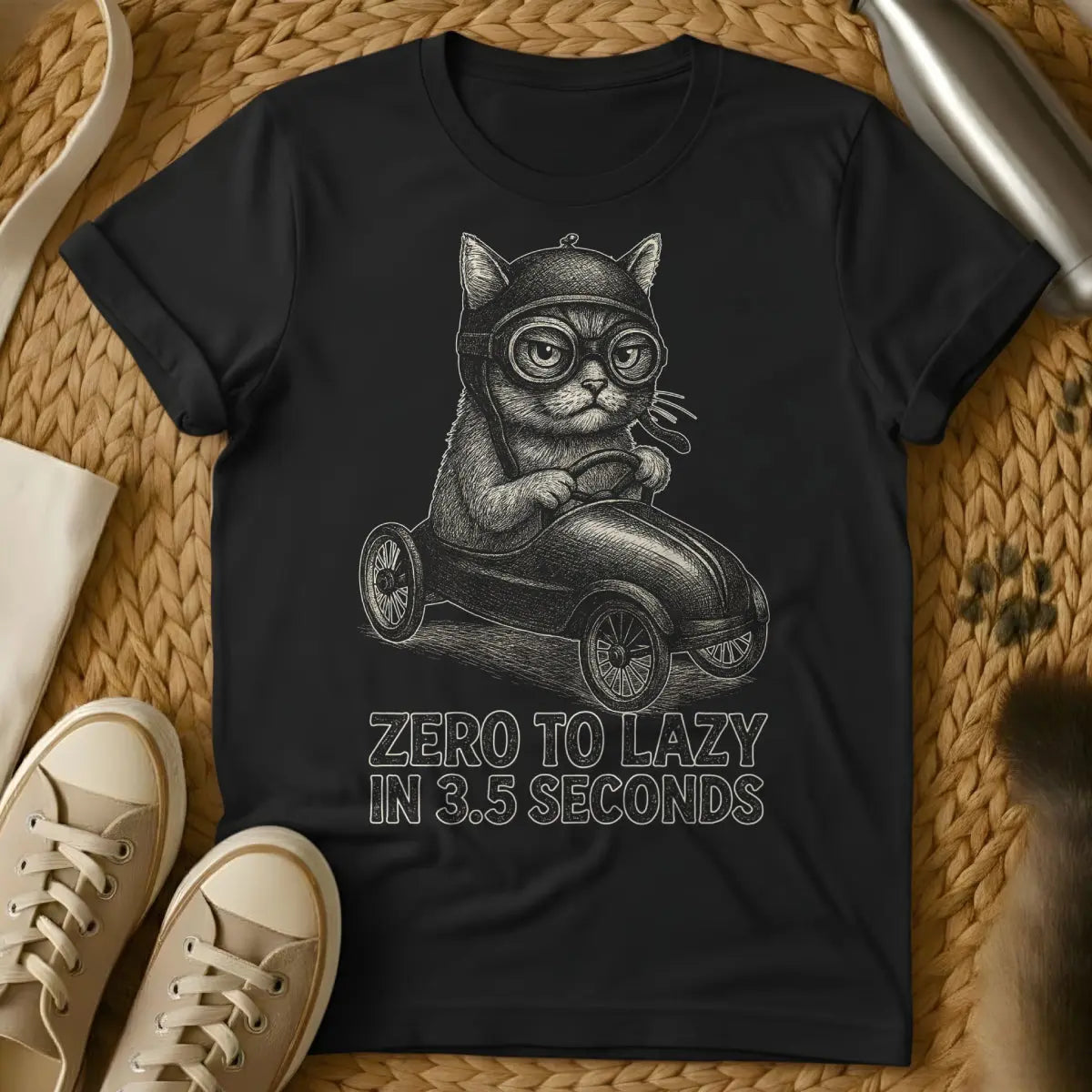 Lazy Cat T-Shirt - Black Cat T-Shirt