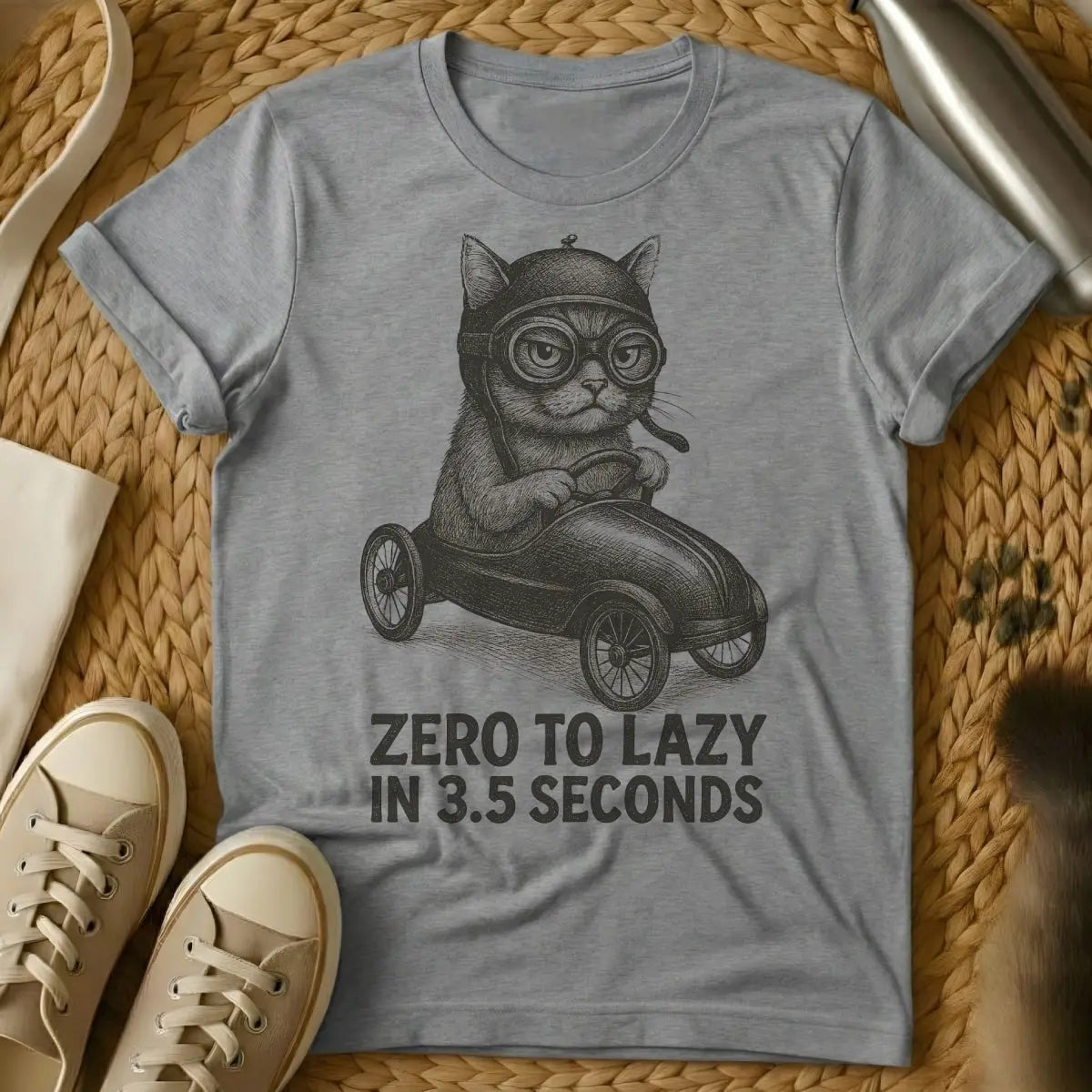 Lazy Cat T-Shirt - Gray Cat T-Shirt
