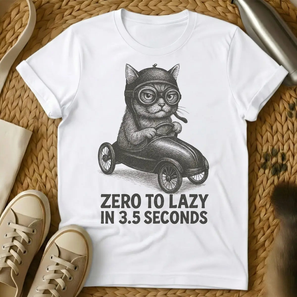 Lazy Cat T-Shirt - White Cat T-Shirt