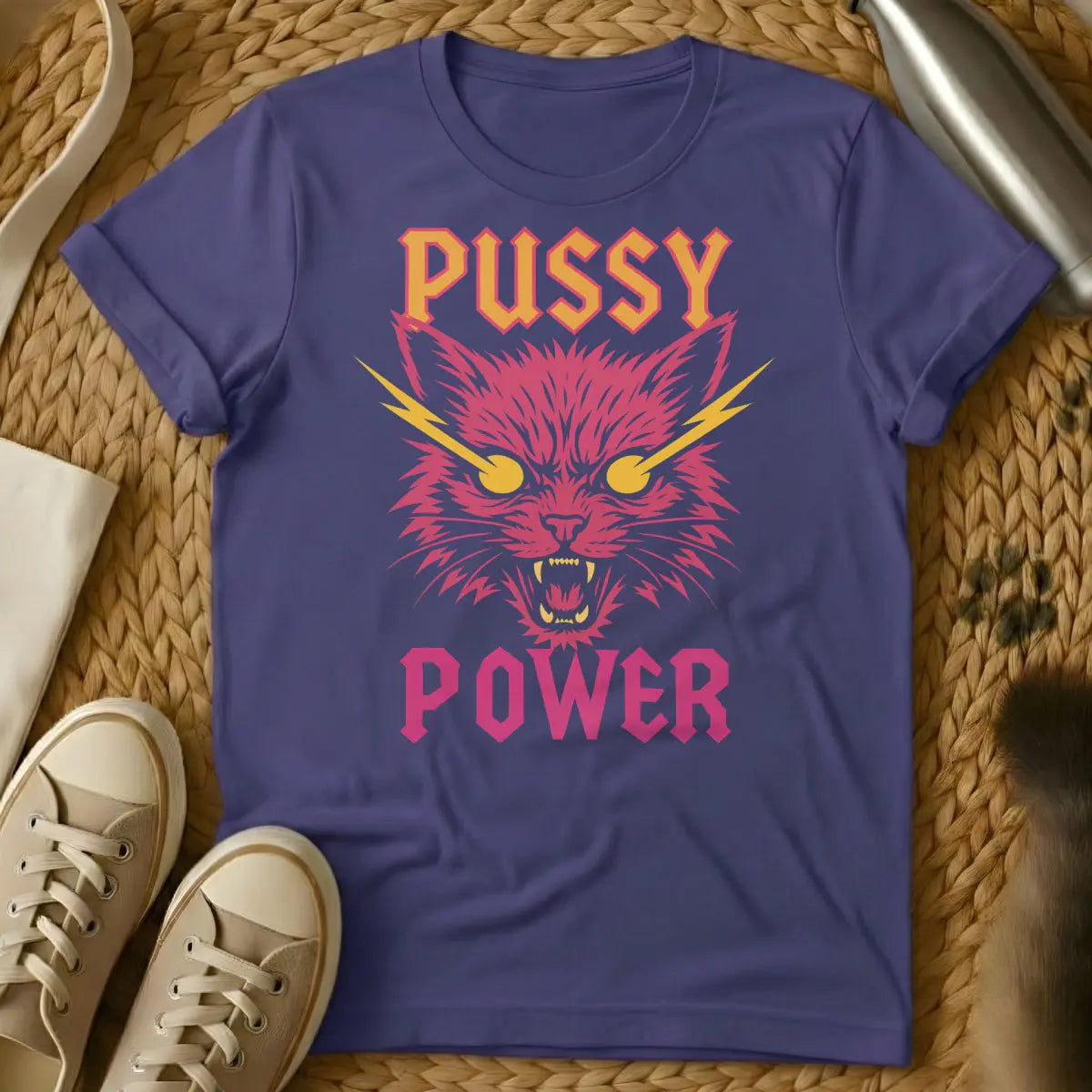 Pussy Power Cat Shirt - Purple Cat T-Shirt