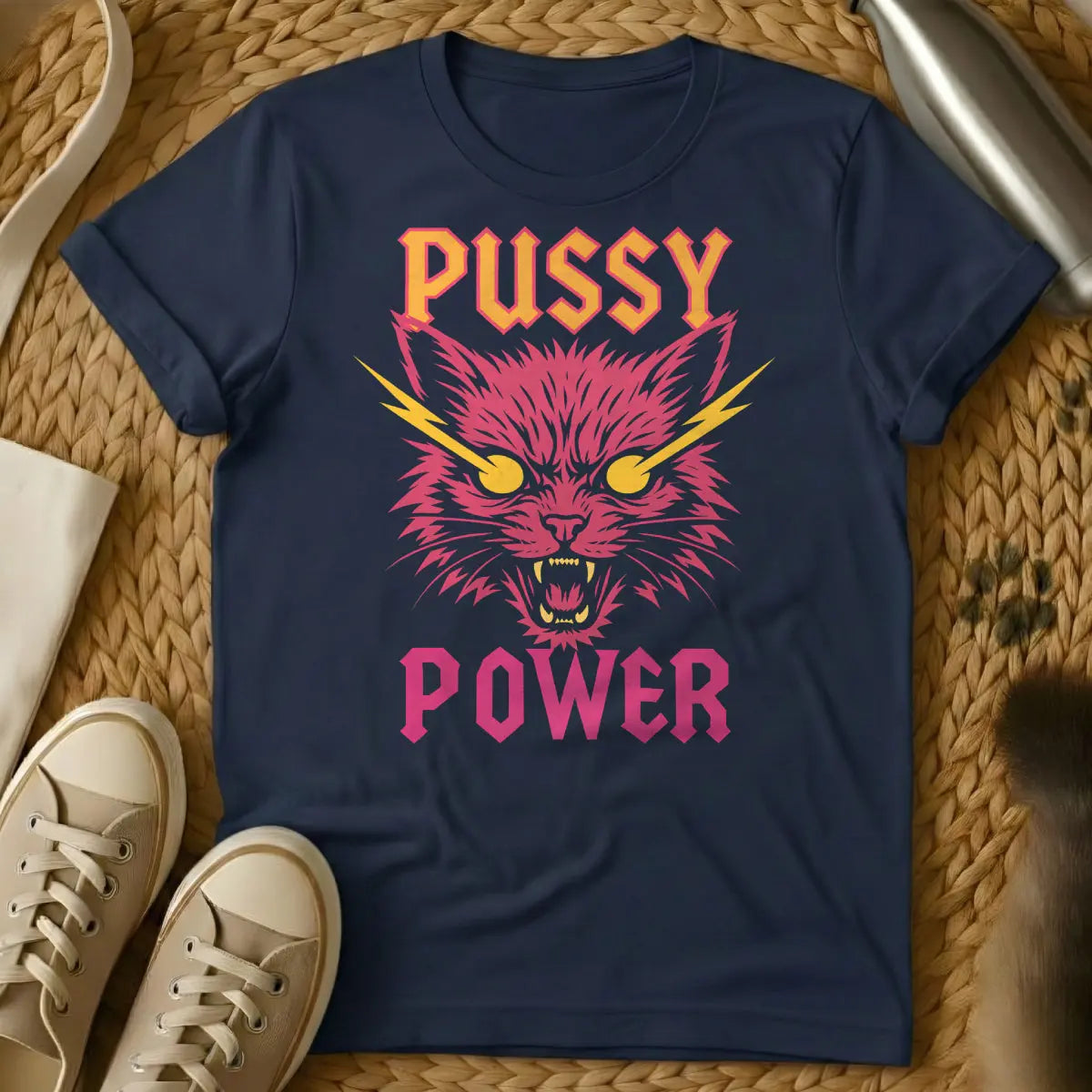 Pussy Power Cat Shirt - Navy Cat T-Shirt