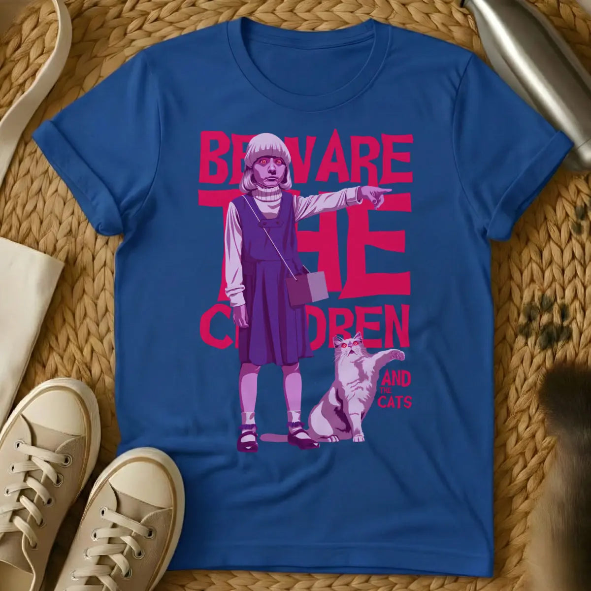 Village of the Damned Cat Tee - Blue Cat T-Shirt