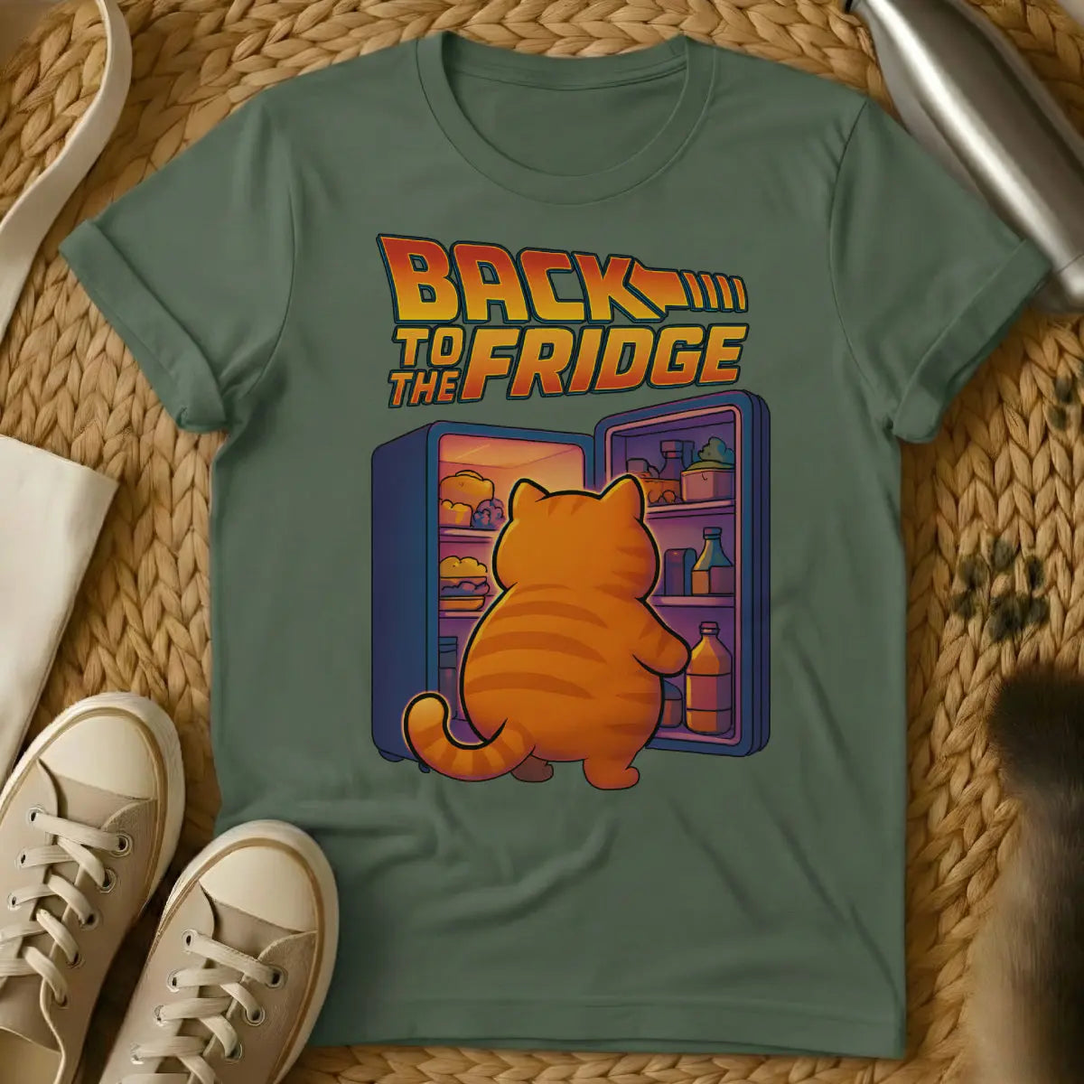 Back to the Future Cat Shirt - Military Green T-Shirt - 80s sci-fi humor, delorean meme, doc brown quote parody
