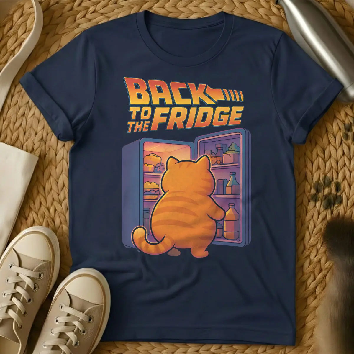 Back to the Future Cat Shirt - Navy T-Shirt - 80s sci-fi humor, delorean meme, doc brown quote parody