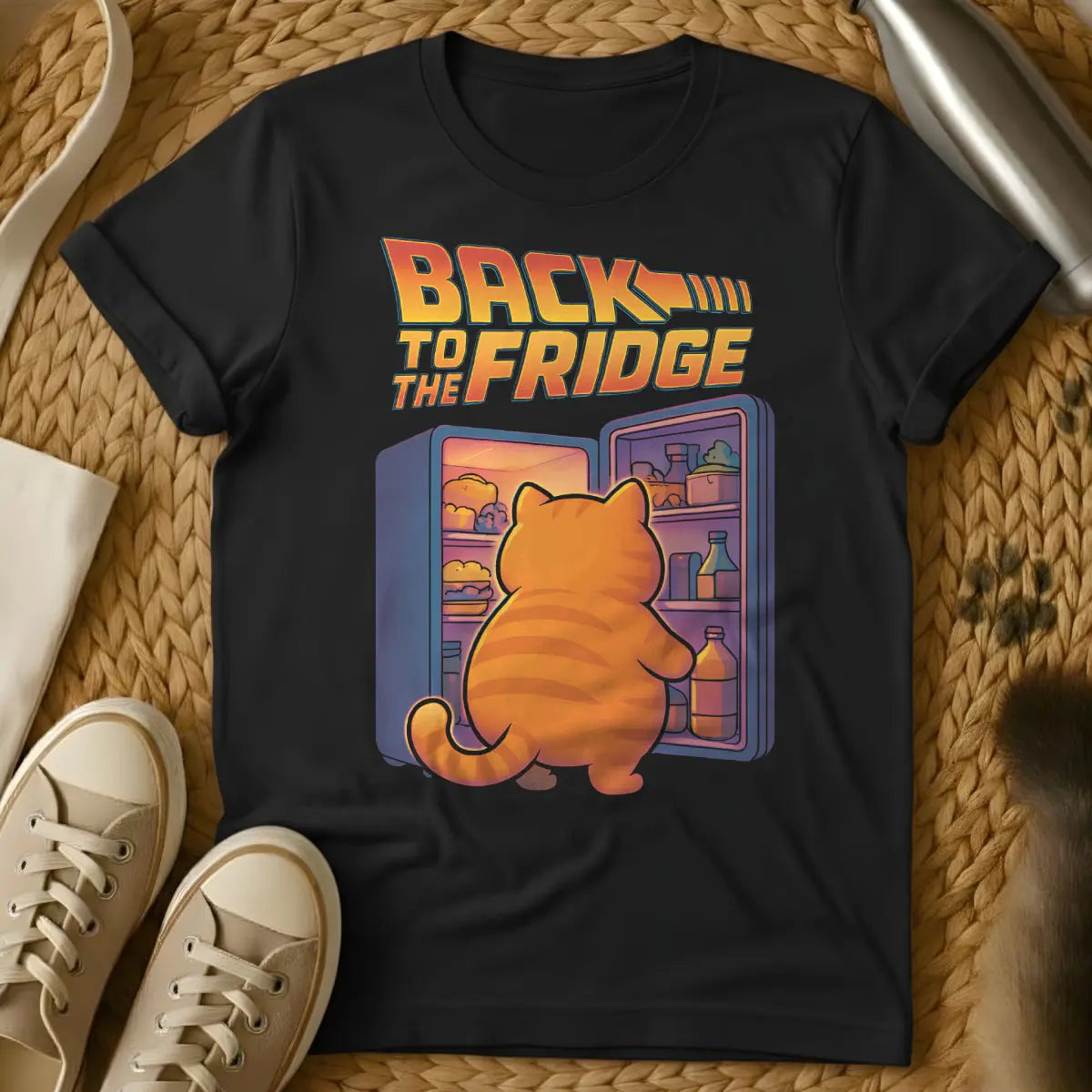 Back to the Future Cat Shirt - Black T-Shirt - 80s sci-fi humor, delorean meme, doc brown quote parody